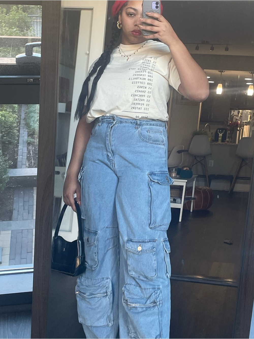 Fashion Nova Light Blue Wide Leg Cargo Jeans